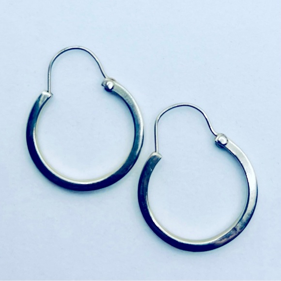 Jewelry - VINTAGE ALPACA Silver w/Stamp Hoop Earrings - Lightweight